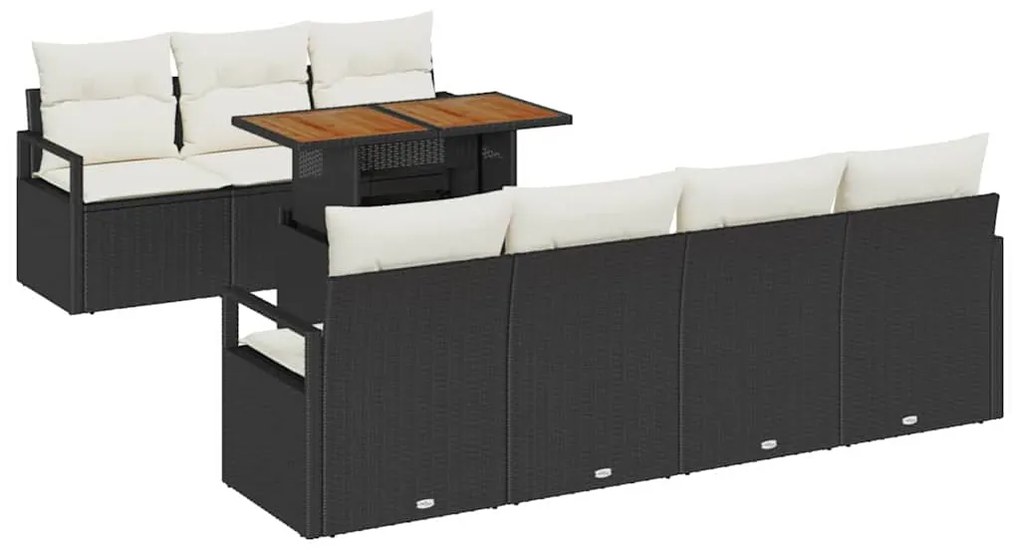 Conjunto de Sofá de Jardim de 8 Peças com Almofadas Preto de Rattan