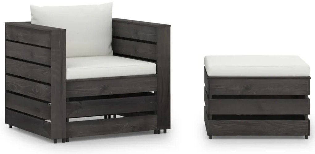 2 pcs conj. lounge jardim + almofadões madeira impreg. cinzento