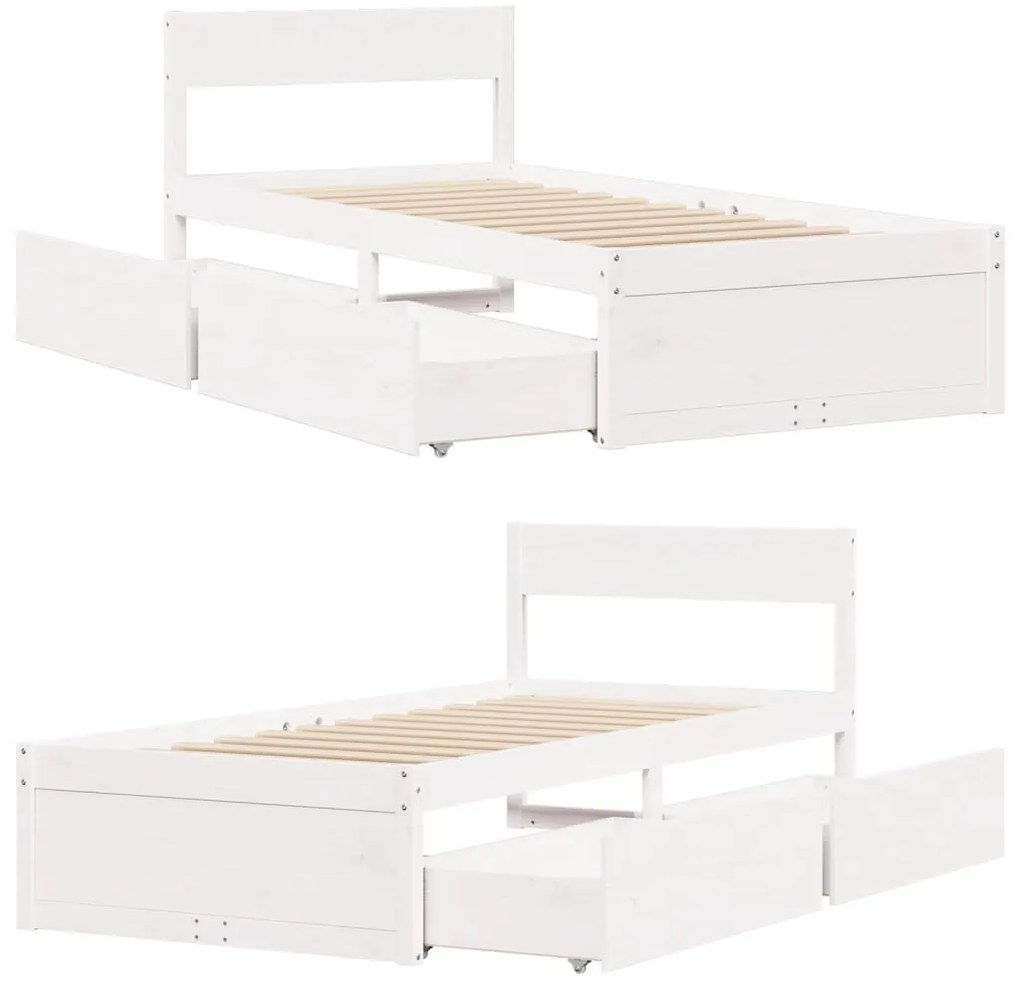 Cama sem colchão 75x190 cm madeira de pinho maciça branco