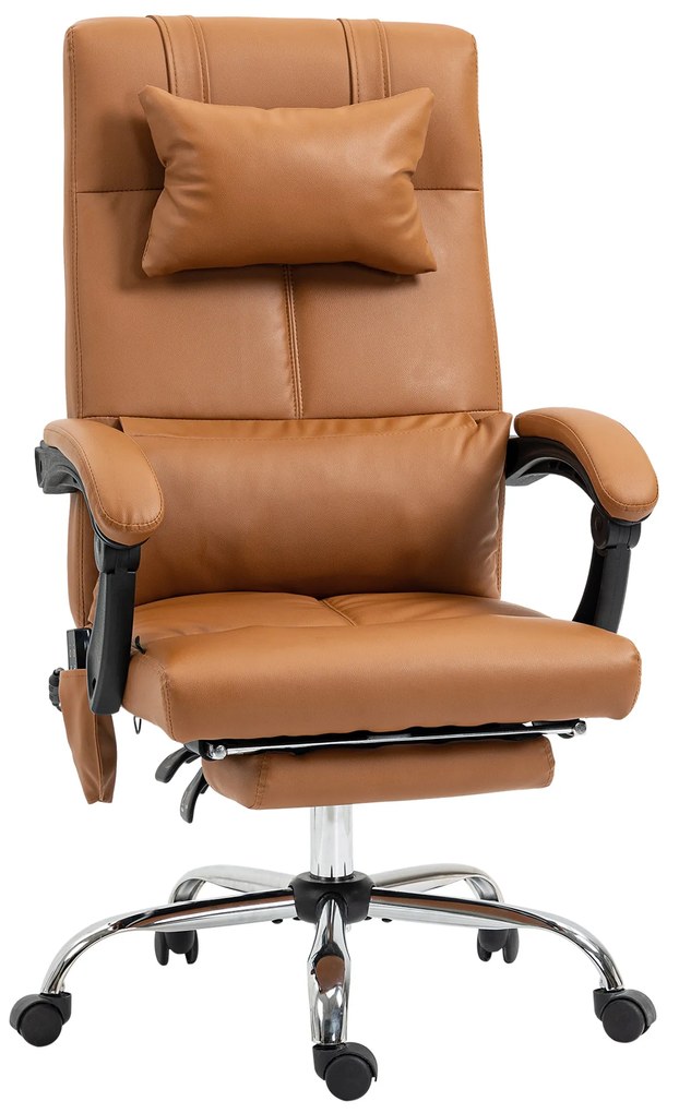 Vinsetto Cadeira de Escritório com Massagem e Aquecimento com Apoio para Os Pés e Têtière em Rodízios Revestimento Sintético Marrom | Aosom Portugal