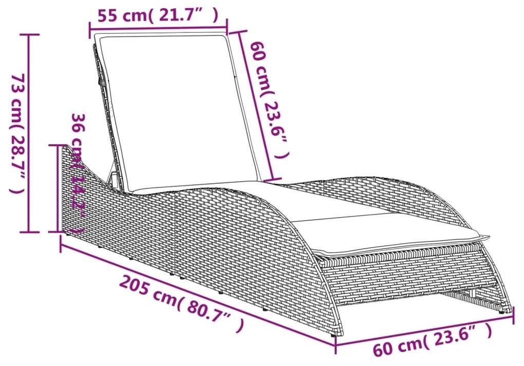 Espreguiçadeira com almofadão 60x205x73 cm vime PE preto