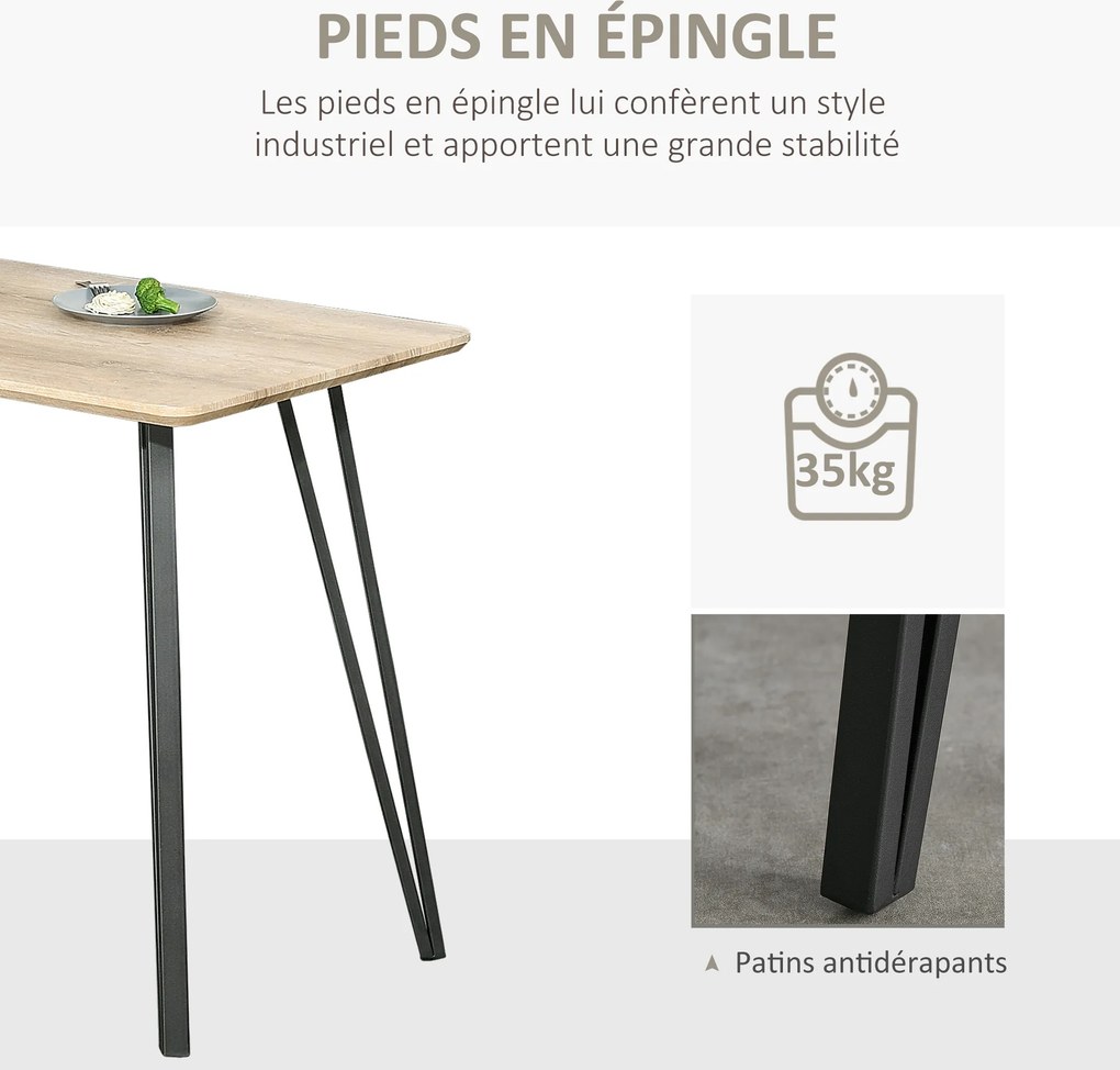 Mesa de jantar de design industrial com tampo grande (CADEIRAS NÃO INCLUÍDAS), 120 x 60 x 75 cm, pés de metal preto em forma de agulha, MDF com acabam