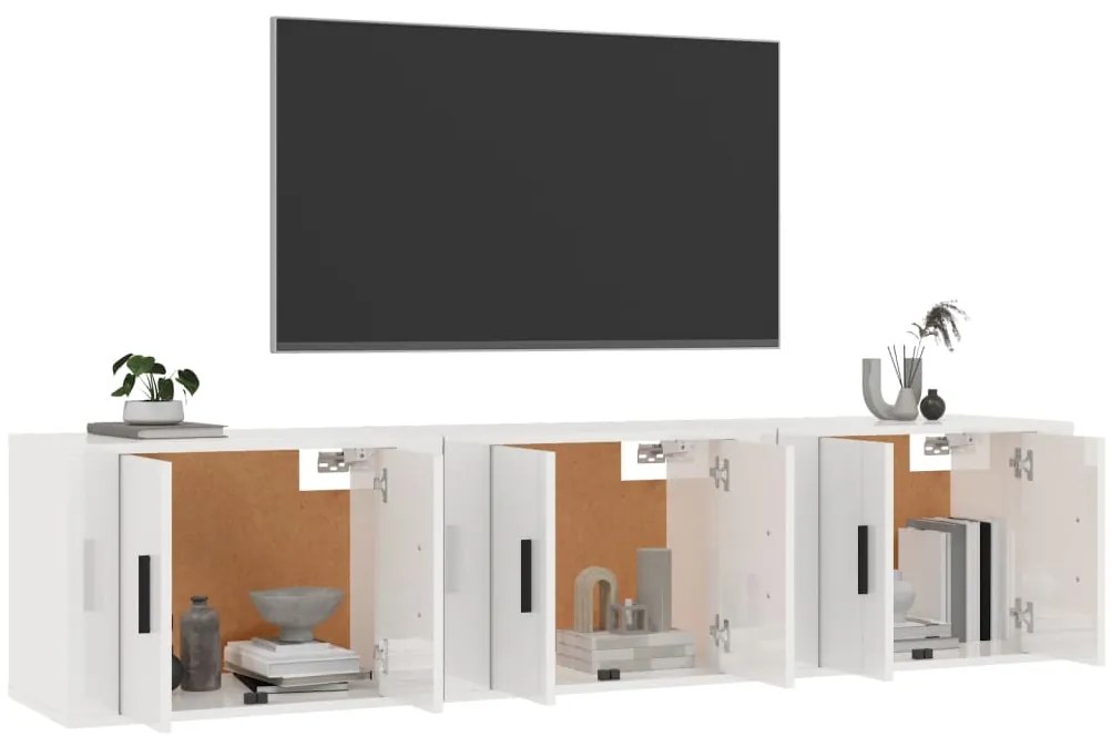 Móveis de TV de parede 3 pcs 57x34,5x40 cm branco brilhante