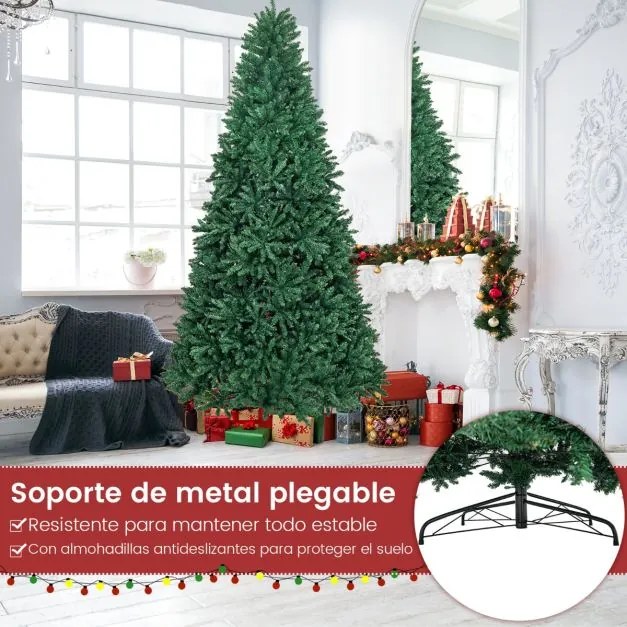 Árvore de Natal artificial de 2,70m não iluminada com base metálica dobrável Verde