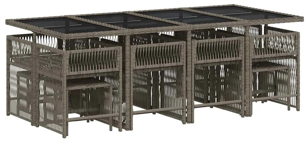 13 pcs conjunto jantar p/ jardim c/ almofadões vime PE cinzento