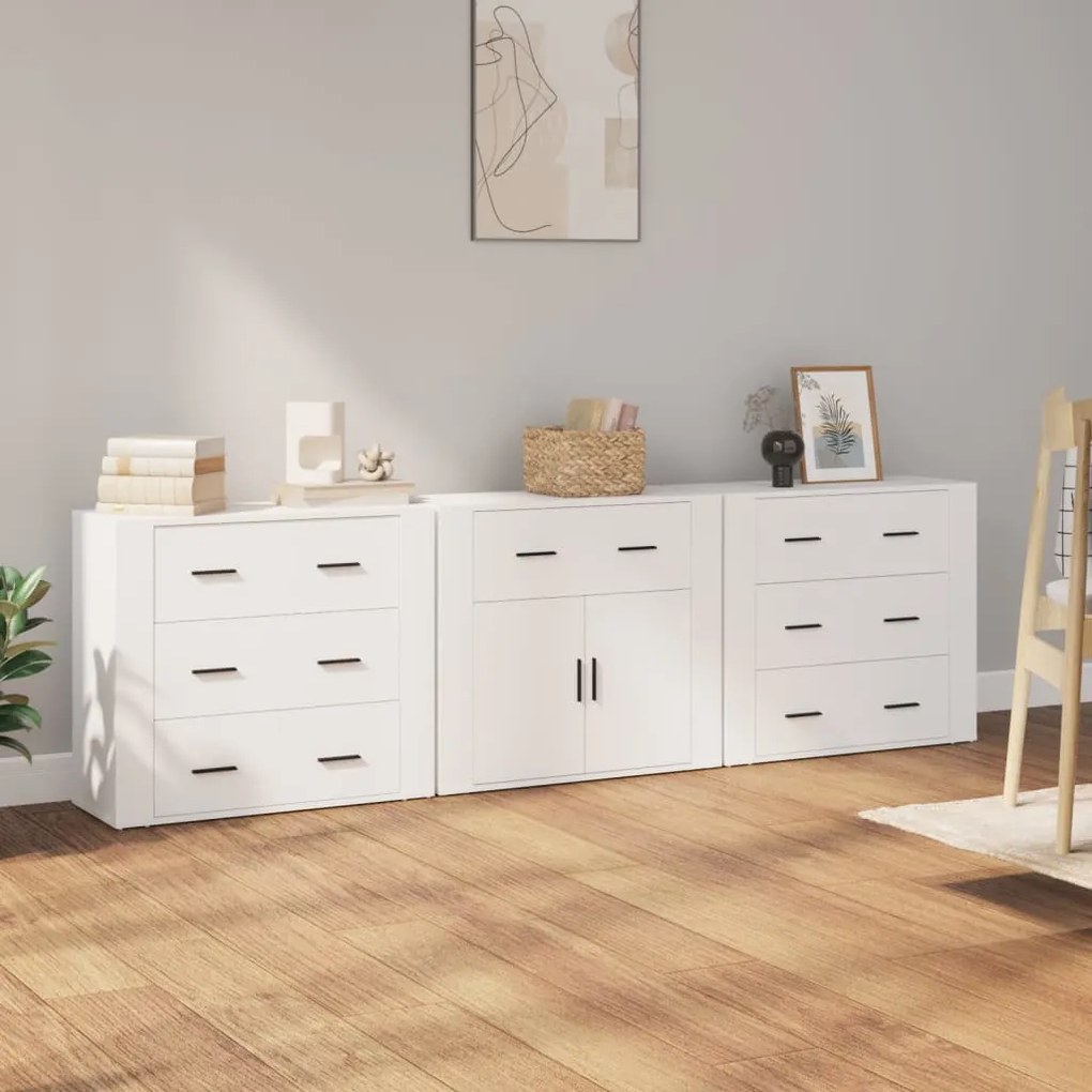 vidaXL Aparadores 3 pcs madeira processada branco