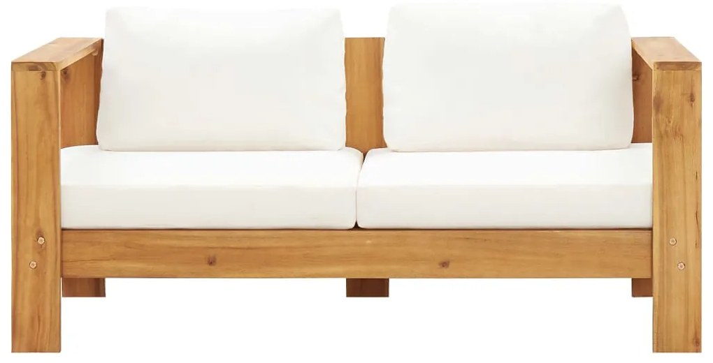 Sofá de jardim c/ almofadão 140 cm acácia maciça branco creme