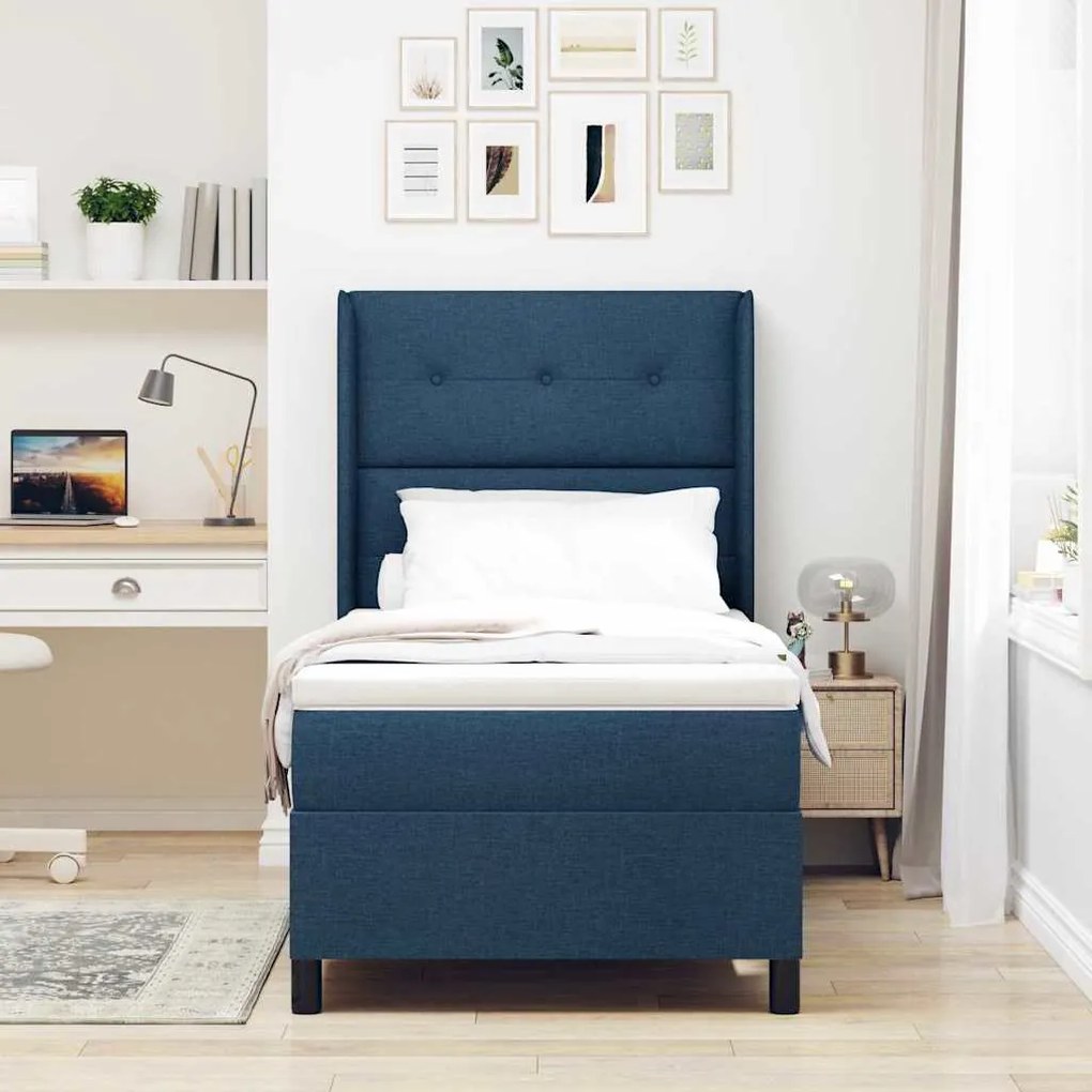 Cama Box com Colchão e LED Azul 90x200 cm Tecido