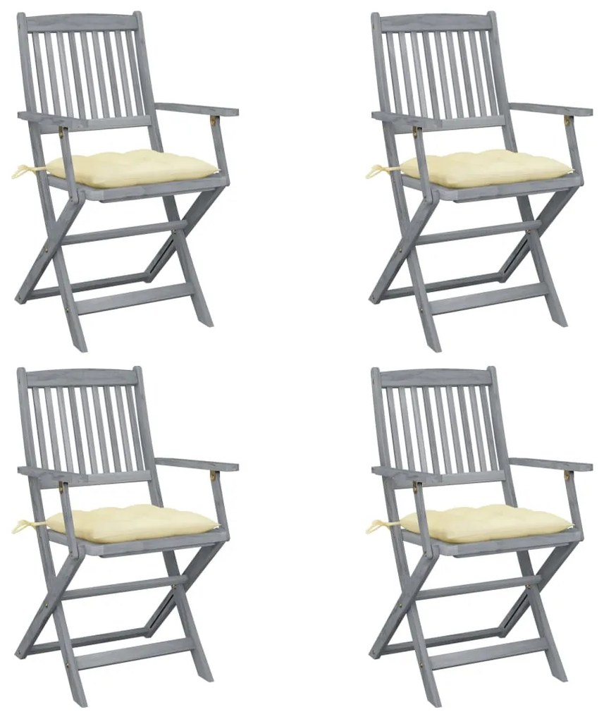 vidaXL Cadeiras exterior dobráveis c/ almofadões 4 pcs acácia maciça