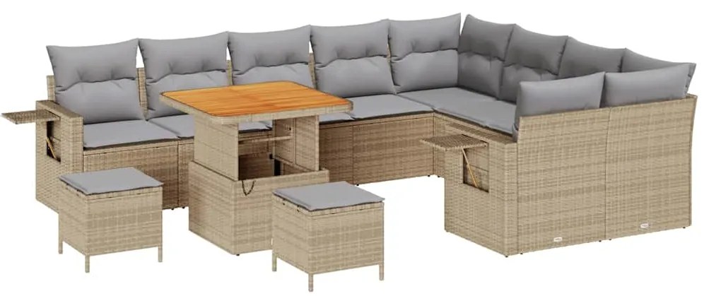 Conjunto de Sofá de Jardim de 12 Peças com Almofadas Bege Rattan Sinté