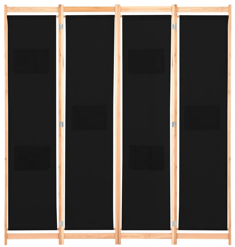 Divisória de quarto com 4 painéis 160x170x4 cm tecido preto