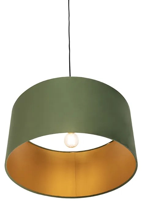 Candeeiro de suspensão com abajur de veludo verde com dourado 50 cm - Combi Country / Rústico