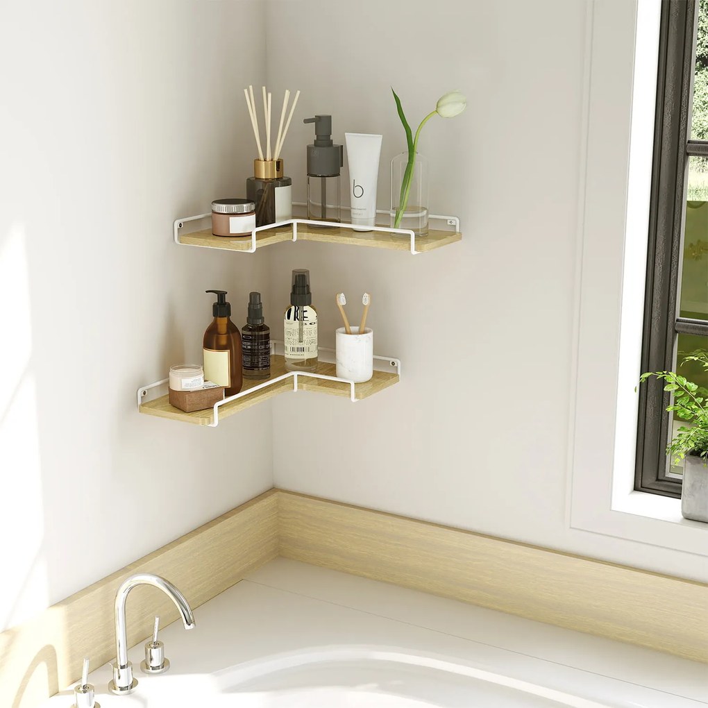Estante de canto em forma de L, conjunto de 2 cor de carvalho natural + branco