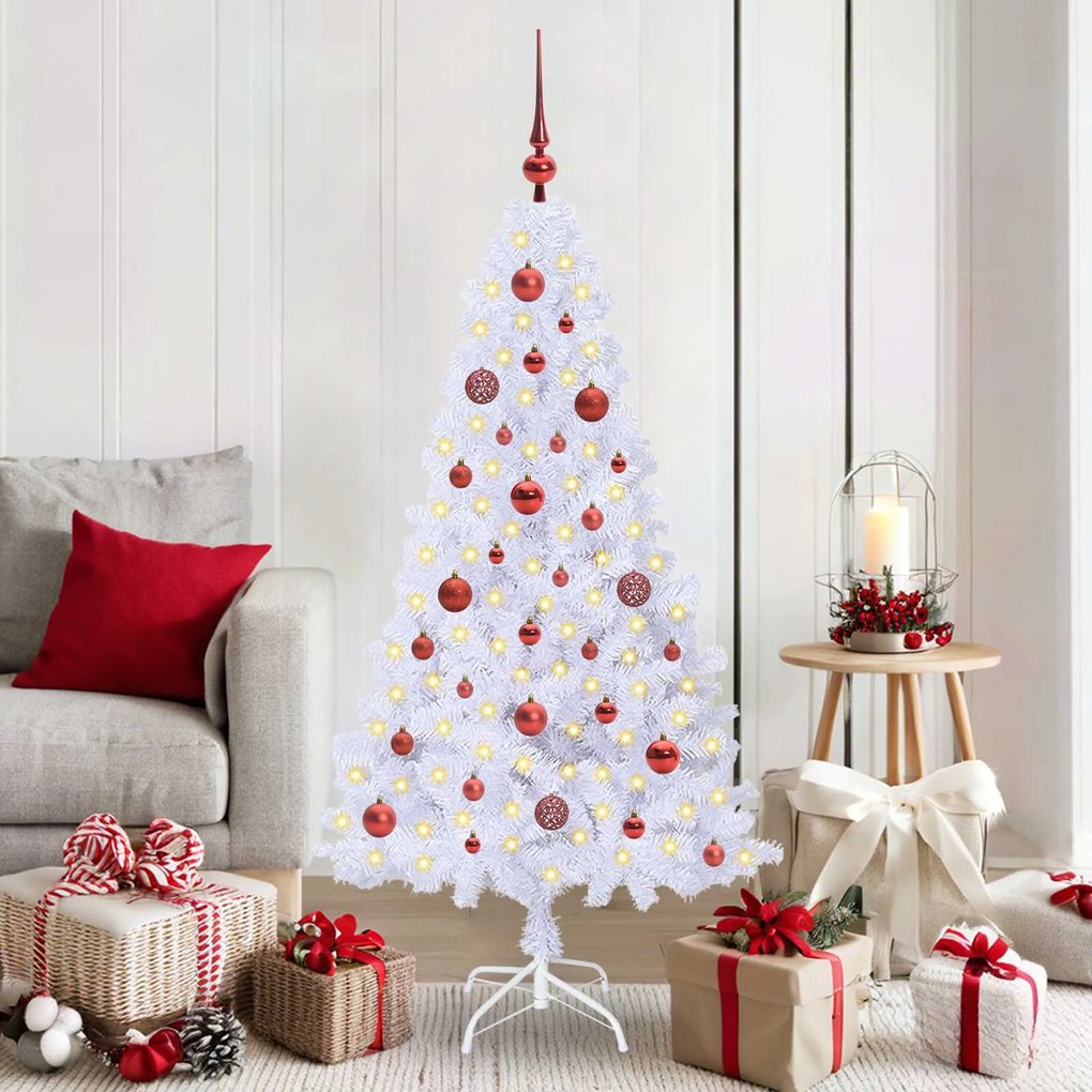 vidaXL Árvore de Natal Artificial com 150 LEDs Branco 150 cm PVC e Aço