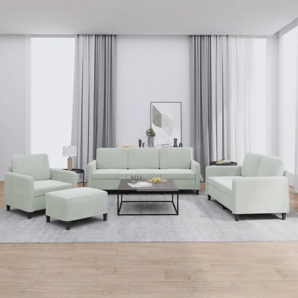 4 pcs conjunto de sofás veludo cinzento-claro