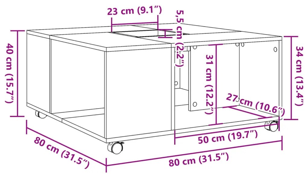 Mesa de centro 80x80x40 cm derivados de madeira branco