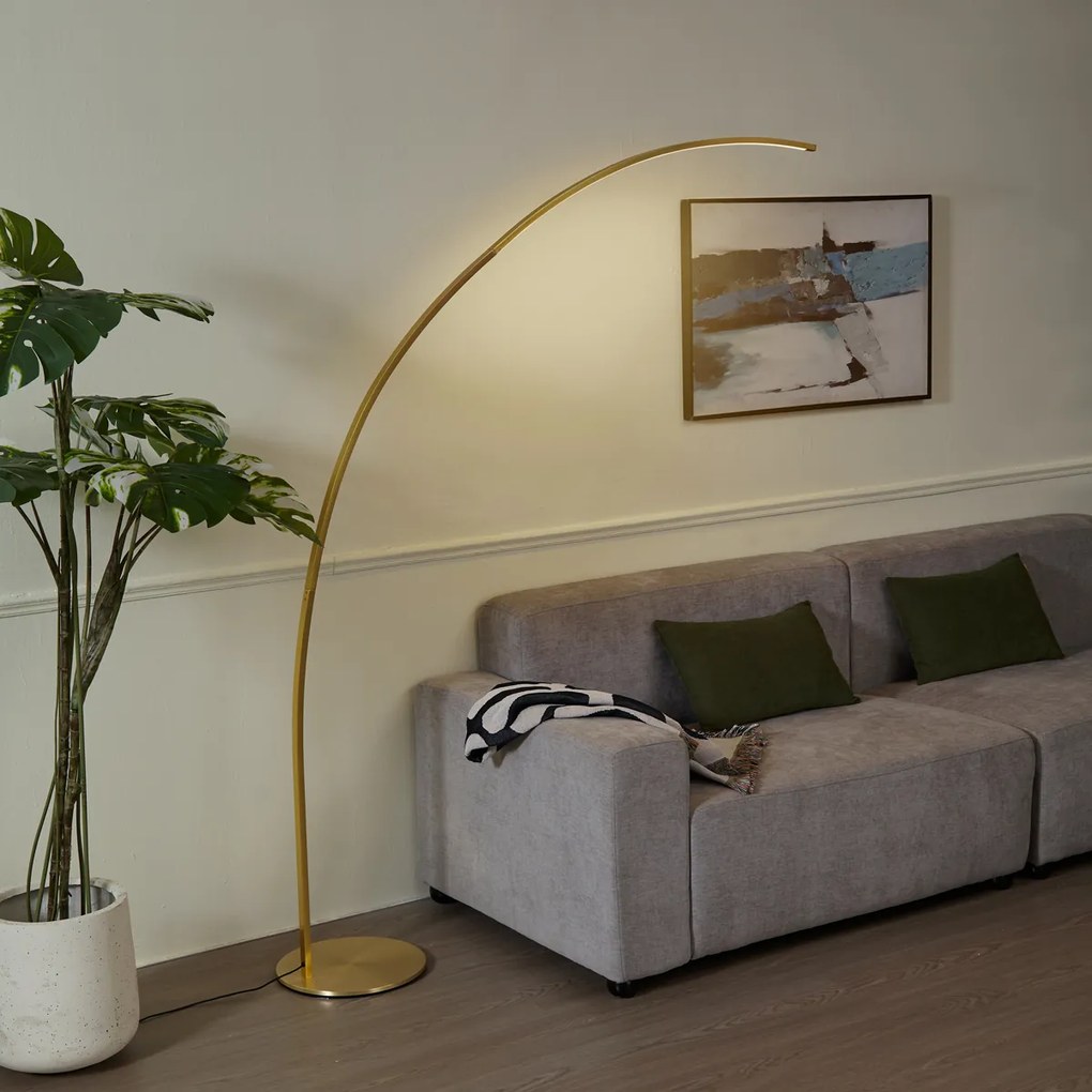 Candeeiro de Pé em Arco Moderno de Latão com LED e Dimmer Tátil - Arlow