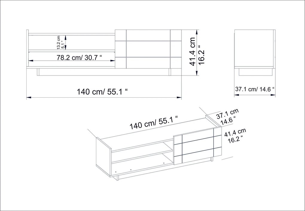 Móvel de TV Valantina – Preto – 140 cm x 41,4 cm x 37,1 cm
