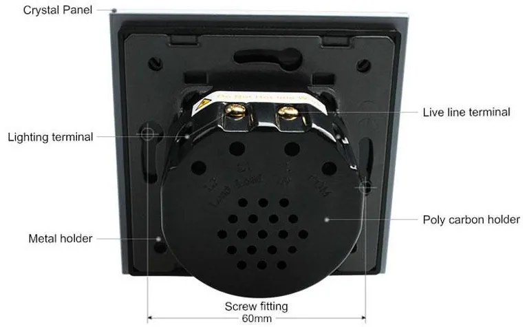 Interruptor tátil 2 botões, Painel frente branco vidro temperado