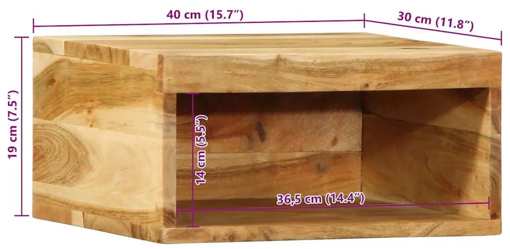 Armário de TV para parede 40x30x19 cm madeira acácia maciça