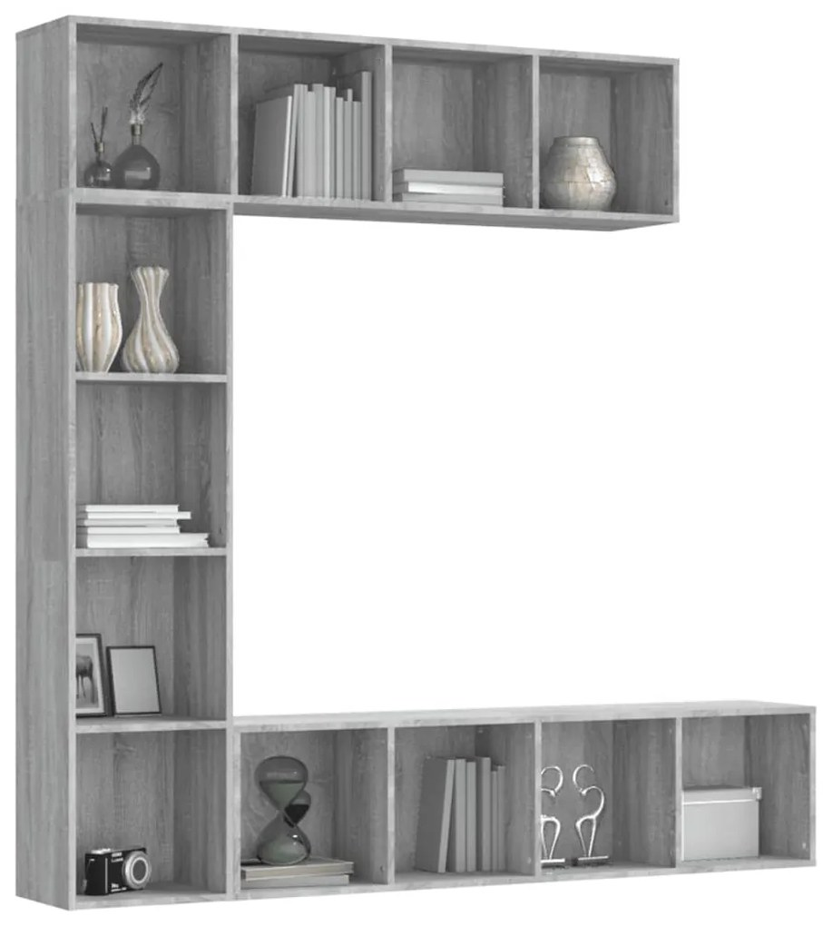 3 pcs conjunto estante/móvel TV 180x30x180 cm cinzento sonoma