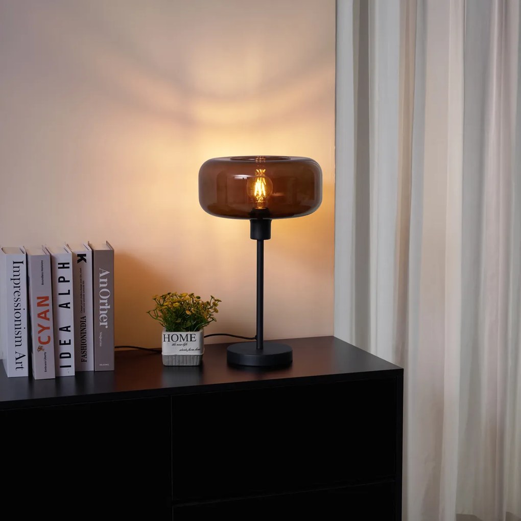 Candeeiro de Mesa Retro Preto com Vidro Bronze - Bizle