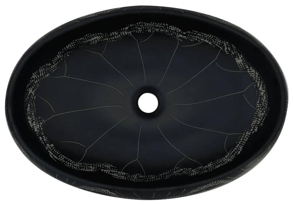 Lavatório de bancada oval 59x40x15 cm cerâmica preto