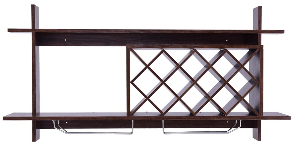 Prateleira garrafeira para garrafas de vinho de madeira de 2 camadas montado na parede para barra de adega de cozinha para 10 garrafas 120 x 58,5 x 20