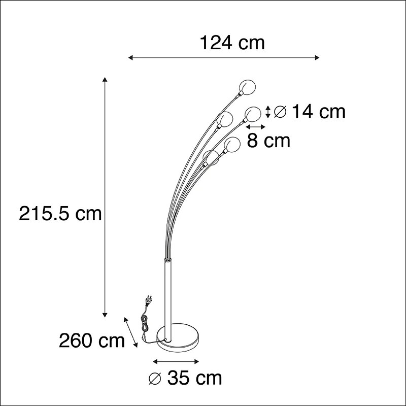 Candeeiro de pé Art Deco dourado 5-luzes - Sixties Marmo