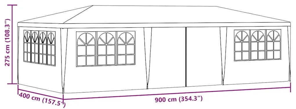Tenda festas profissional c/ paredes laterais 4x9m 90g/m² verde