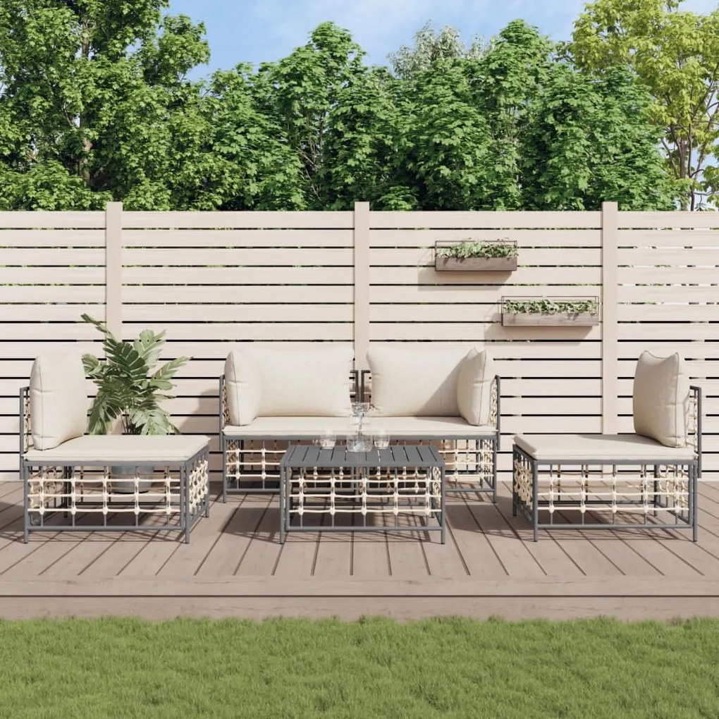 vidaXL 5 pcs conjunto lounge de jardim c/ almofadões vime PE antracite