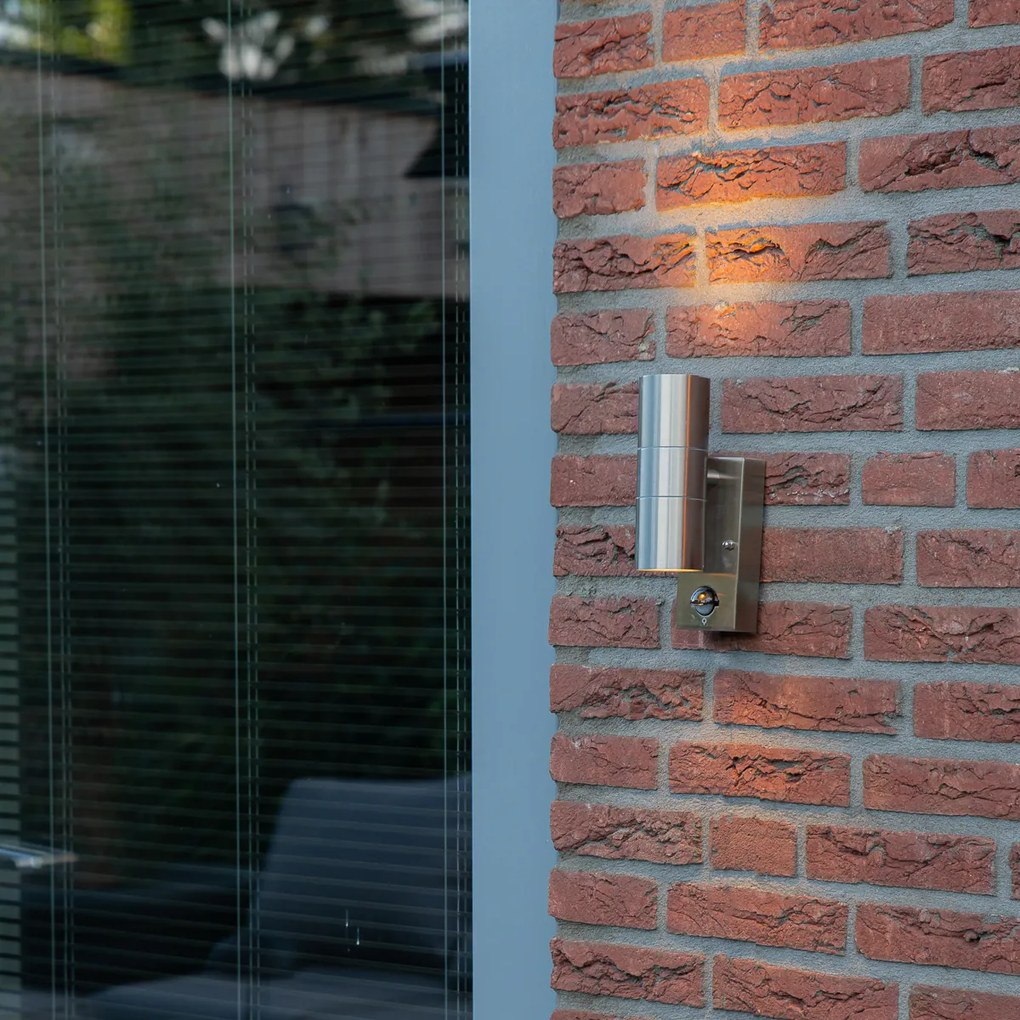 Candeeiro de parede exterior em aço 2 luzes IP44 com sensor de movimento - Duo