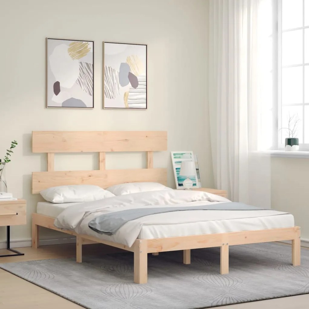 Estrutura de cama com cabeceira 140x190 cm madeira maciça