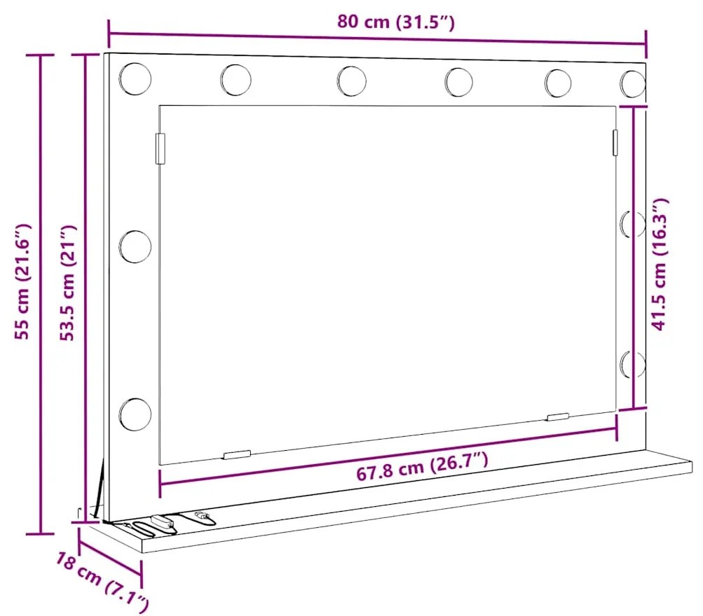 Espelho de Maquiagem com Luzes LED Branco 80x55x18 cm