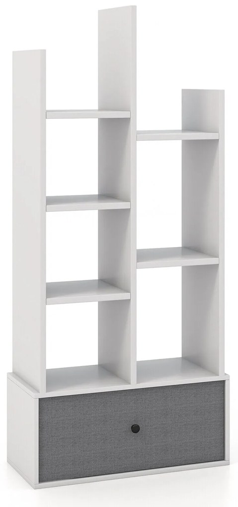 Estante independente com 12 níveis e gaveta, cor marrom rústico