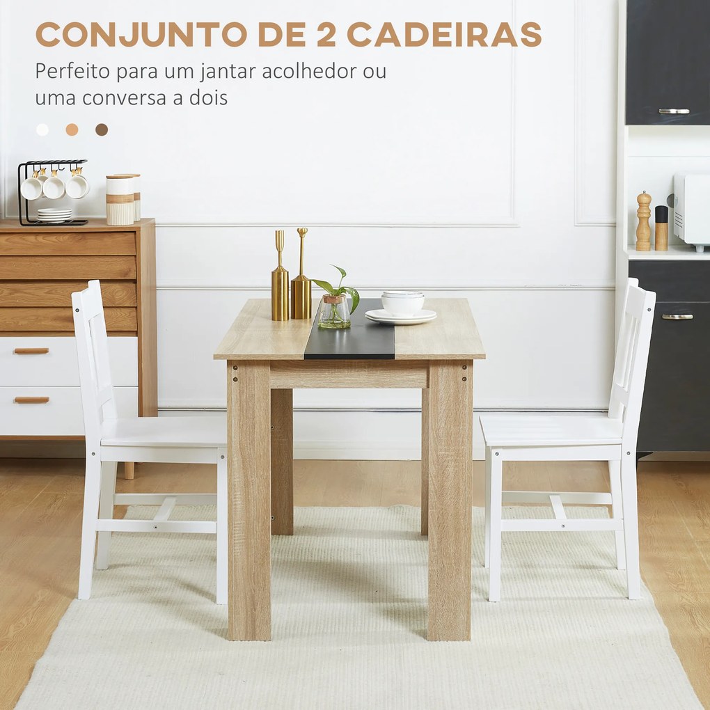 HOMCOM Conjunto de 2 Cadeiras de Sala de Jantar Cadeira de Cozinha com Encosto de Ripas Estrutura de Madeira de Pinho para Sala de Jantar Restaurante Carga Máxima 120 kg 41x46,5x85,5 cm Branco
