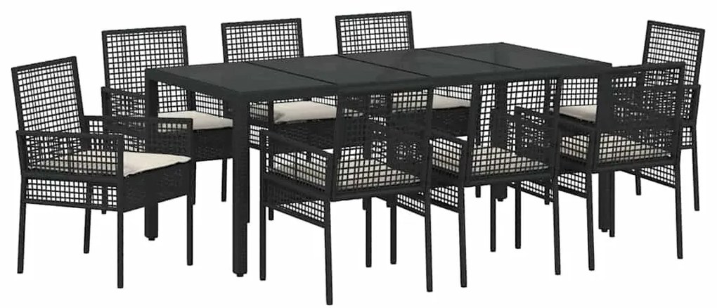 Conjunto de Jantar para Jardim 9 pcs Preto 190 x 90 x 75 cm