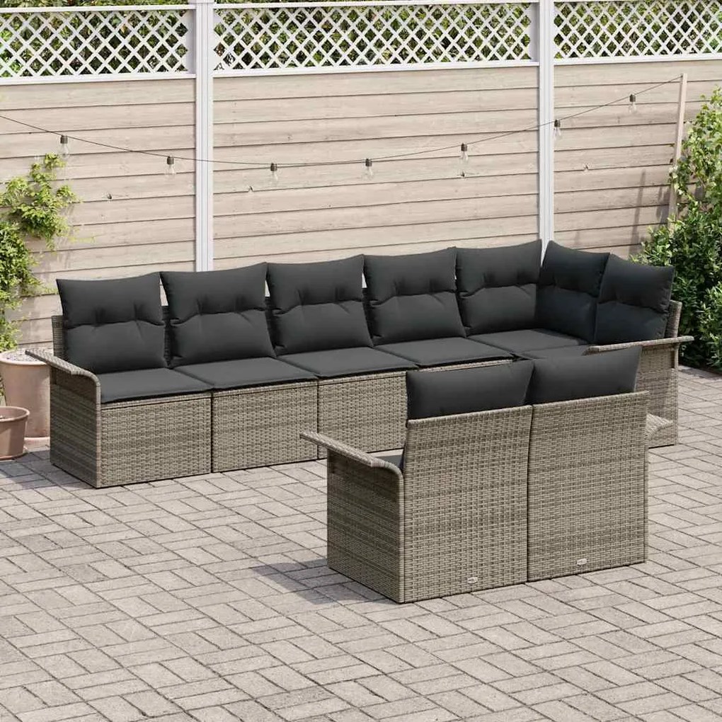 Conjunto de Sofás de Jardim de 8 Peças com Almofadas Cinzas de Rattan