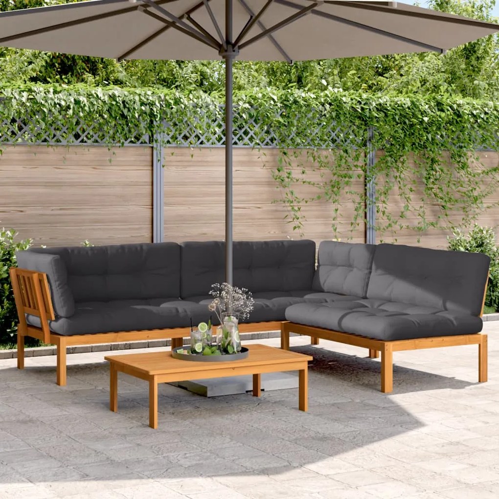 vidaXL 4 pcs móveis de paletes p/ jardim c/ almofadões acácia maciça