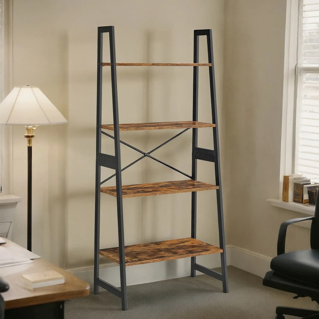 Estante forma escada 63 x 34 x 137 cm com estrutura em bambu Castanho Vintage-preto