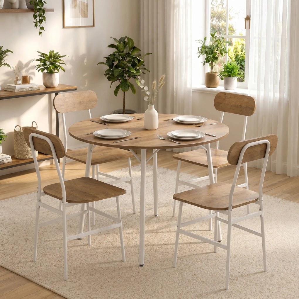 Conjunto de mesa de jantar com 4 cadeiras, mesa de cozinha para 4 pessoas, estrutura em metal, natural
