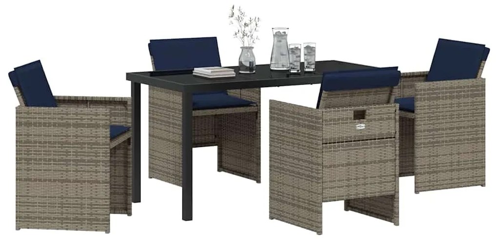 Conjunto de Jantar de Jardim com 5 Peças e Almofadas Cinzas em Rattan