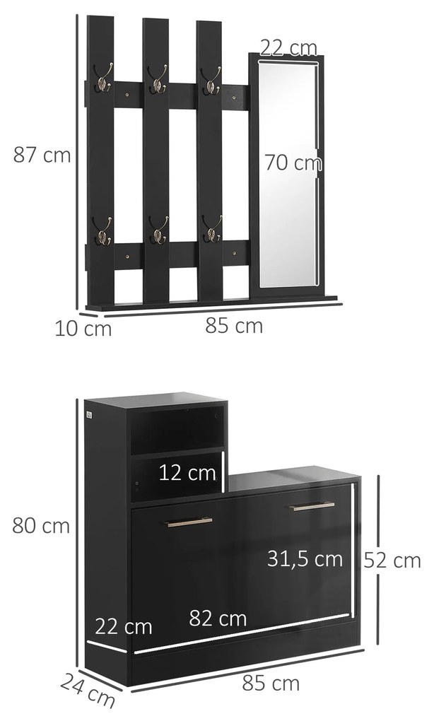 HOMCOM Móvel Cabide de Entrada com Espelho Cabide e Sapateira Móveis d