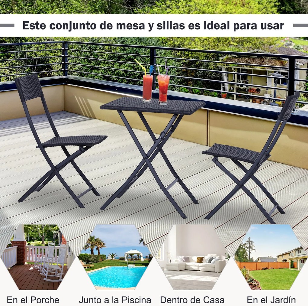 Conjunto de Jardim de Vime 3 peças Dobráveis Jogo de Mesa 60x60x72cm e