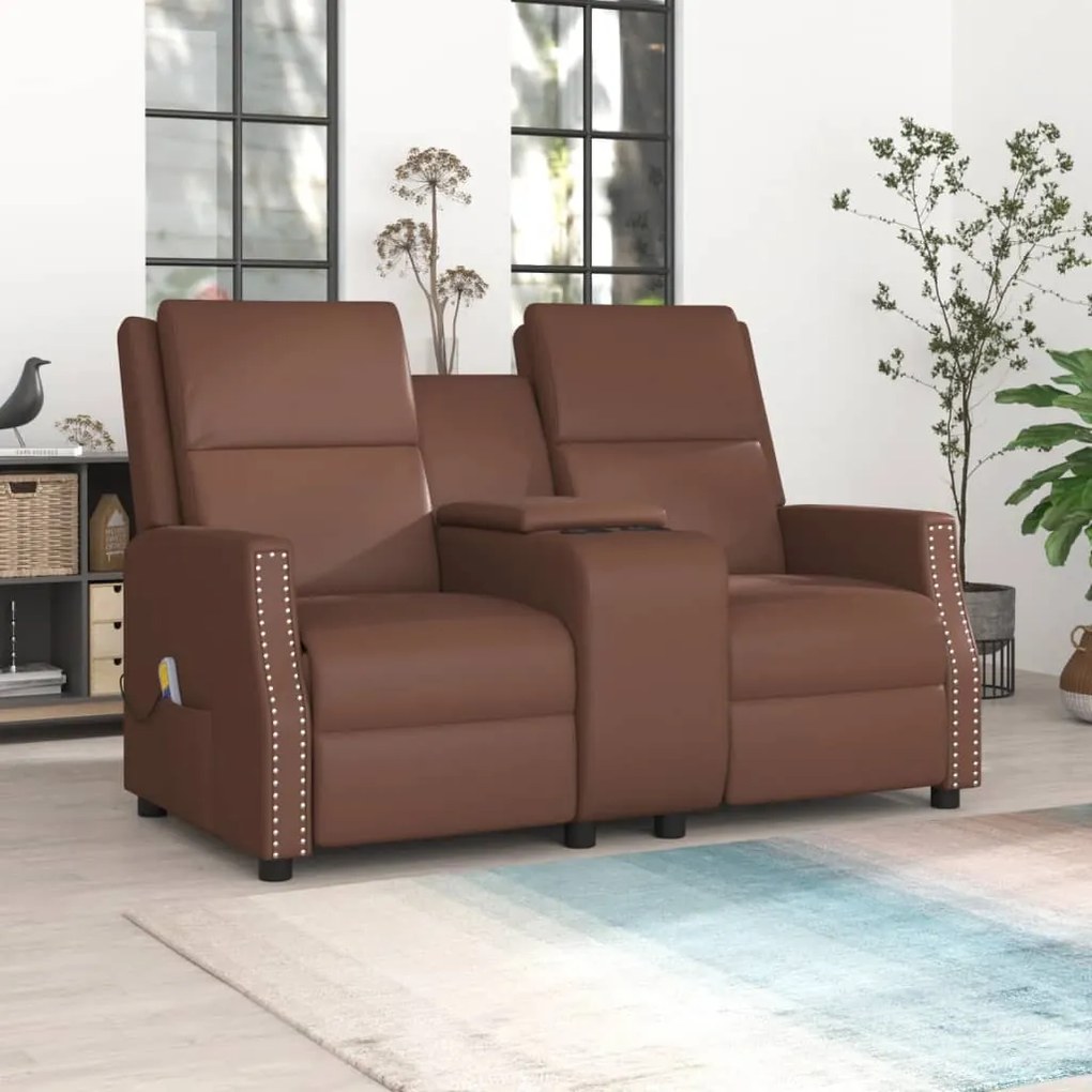 vidaXL Poltrona massagens 2 lug. reclinável couro artificial castanho
