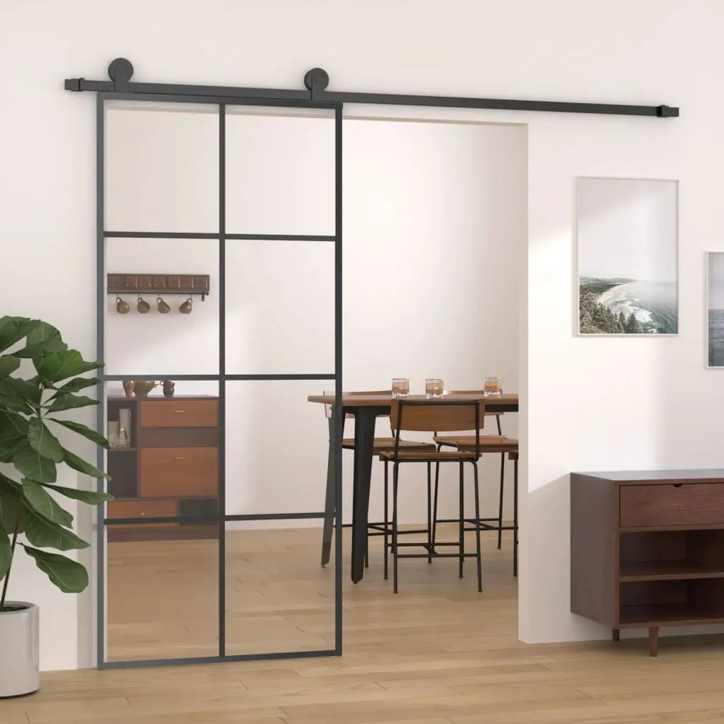 151670 vidaXL Porta deslizante 90x205 cm vidro ESG e alumínio preto