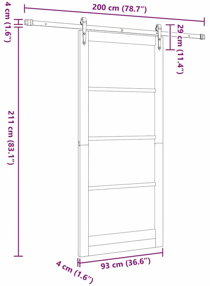 Porta Deslizante vidaXL com Conjunto de Hardware 93x211 cm Madeira Sól