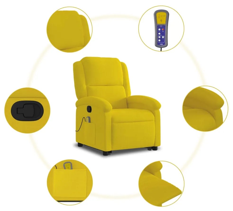 Poltrona elevatória de massagens veludo amarelo