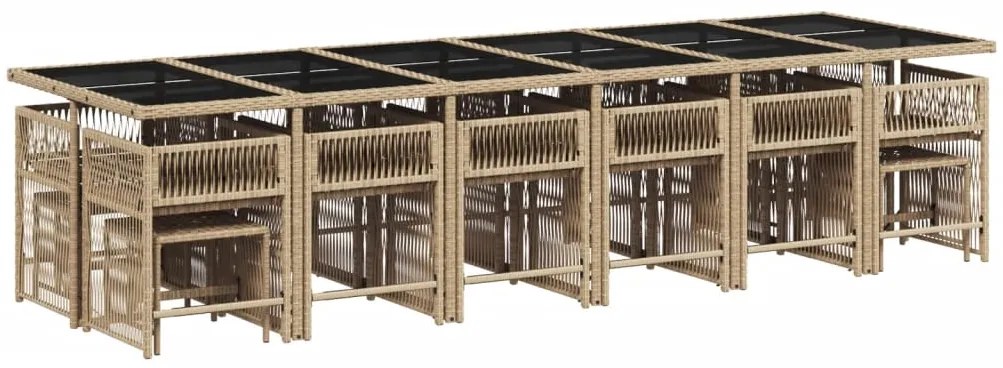 17 pcs conjunto de jantar p/ jardim c/ almofadões vime PE bege