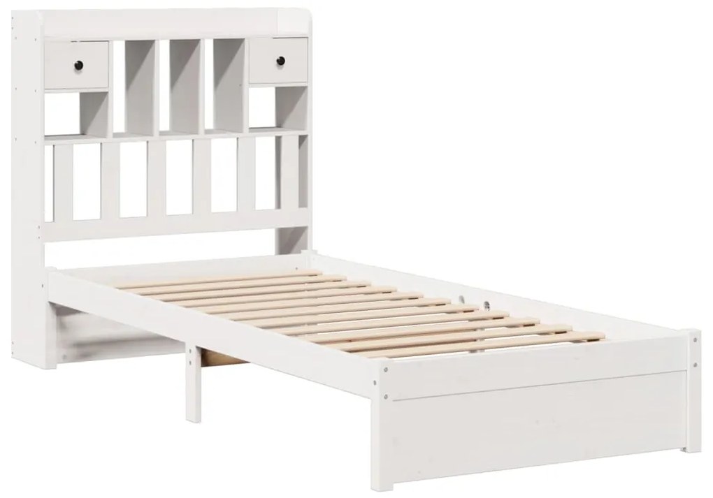 Cama com estante sem colchão 90x200 cm pinho maciço branco